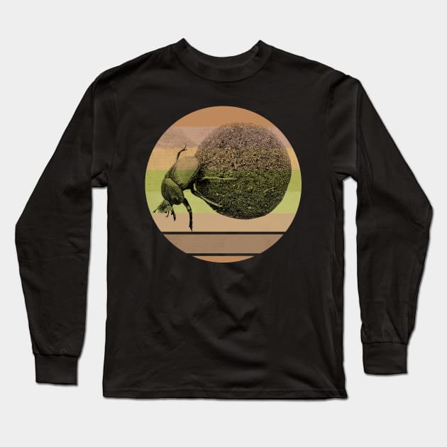 Dung Beetle with Dung Ball on Retro-style Sunset in Africa Colors Long Sleeve T-Shirt by scotch